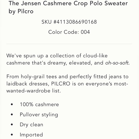 Anthropologie x Pilcro The Jensen Cashmere Crop Polo Sweater Size Large NWT - Picture 5 of 13